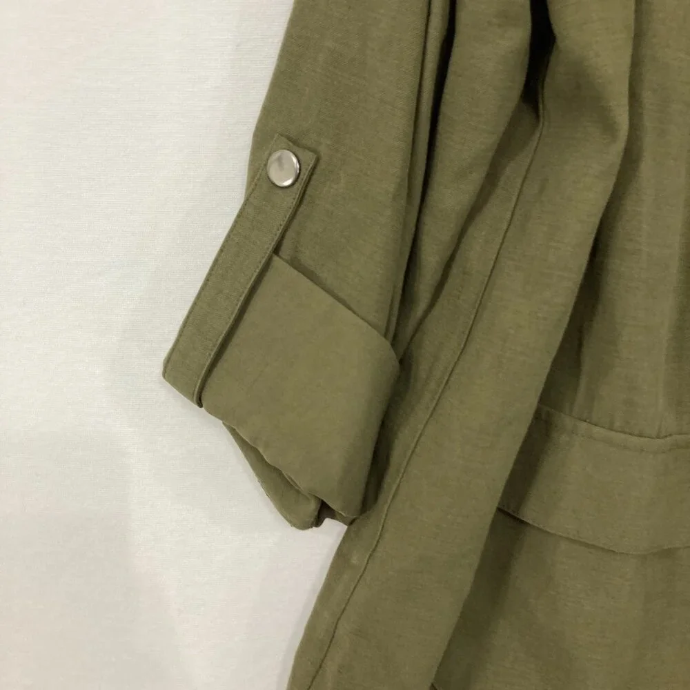 New Nine West size XL Green Olive Soft Comfy Rolled Sleeve Full Zip Jacket - Picture 3 of 11